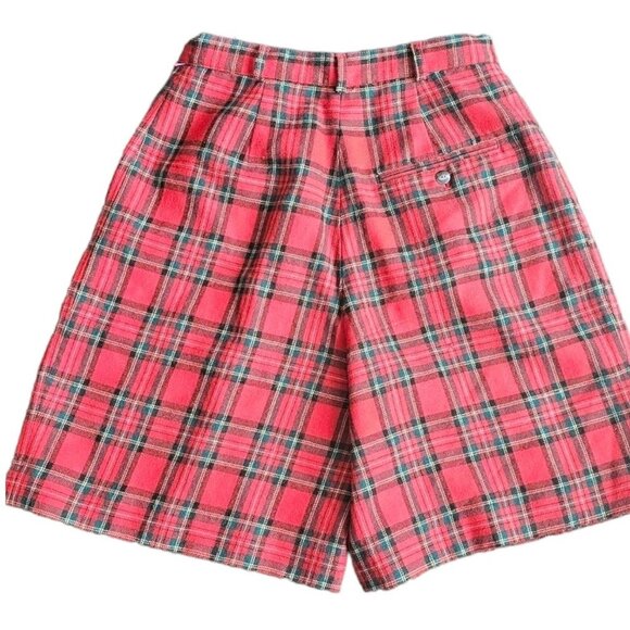 Vintage Amanda Smith Pure Wool Red Tartan Plaid Casual Shorts - Picture 2 of 8